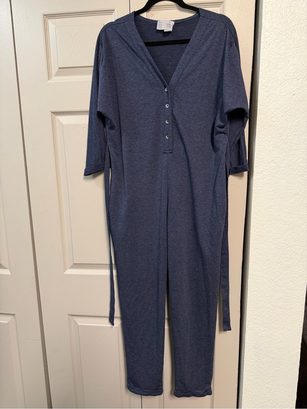 Anthropologie Women's Blue V-Neck Jumpsuit with Button Placket